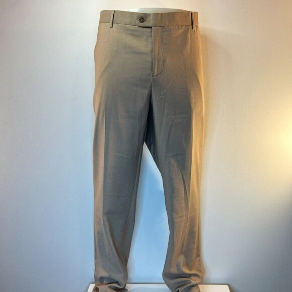 PALENZO Men's Beige Flat Front Dress Pants - Size 48W x unhemmed - NWT - Picture 1 of 6